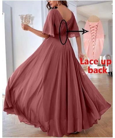 Bridesmaid Dresses with Sleeves Pleated Chiffon Prom Dresses V Neck Formal Wedding Evening Gowns for Women Hot Pink $36.27 Dr...