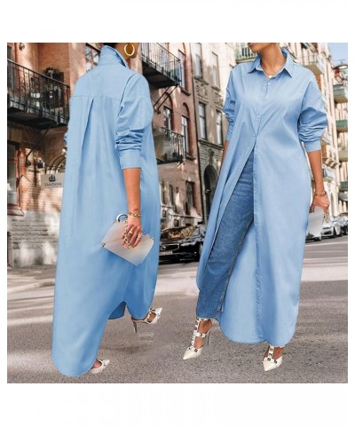 Women's Button Open Front Long Sleeve Shirt Dress Casual Solid Color Cover Ups Shirt Coats 0-blue $16.17 Swimsuits