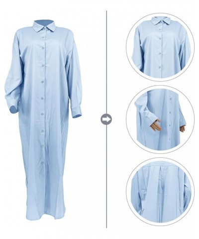 Women's Button Open Front Long Sleeve Shirt Dress Casual Solid Color Cover Ups Shirt Coats 0-blue $16.17 Swimsuits