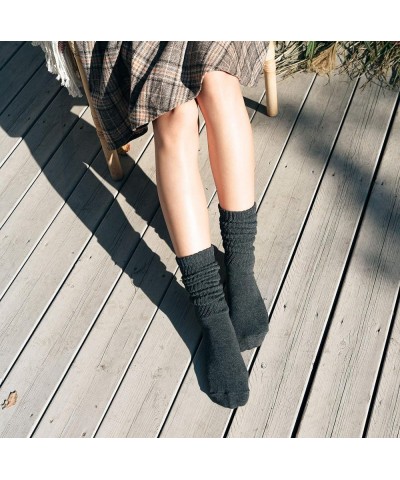 Women's Fall Winter Slouch Knit Socks Slouchy Socks Women Scrunch Socks Women Scrunchie Socks Basic Cotton Knit_rib Black_4pa...