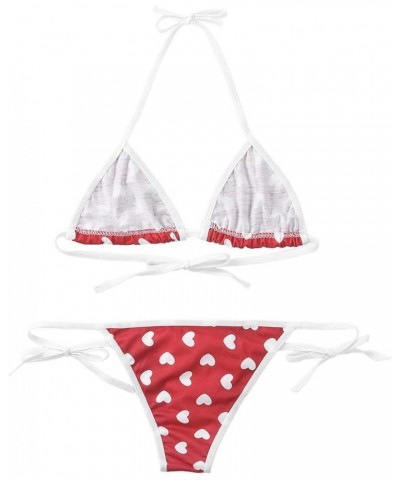 Women's Micro Bikini Stripe Print Halter Mini Bikini Top Thong Underwear Swimwear Red $10.79 Swimsuits