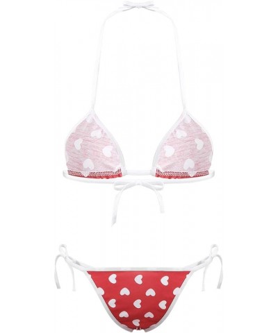 Women's Micro Bikini Stripe Print Halter Mini Bikini Top Thong Underwear Swimwear Red $10.79 Swimsuits