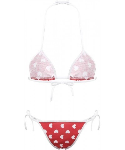 Women's Micro Bikini Stripe Print Halter Mini Bikini Top Thong Underwear Swimwear Red $10.79 Swimsuits