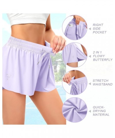 Girls Flowy Shorts Butterfly Shorts for Kids with Pocket 2-in-1 Athletic Shorts Running Shorts for Girls Lavender Women $12.9...