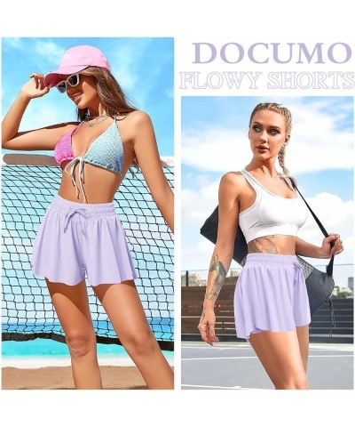 Girls Flowy Shorts Butterfly Shorts for Kids with Pocket 2-in-1 Athletic Shorts Running Shorts for Girls Lavender Women $12.9...