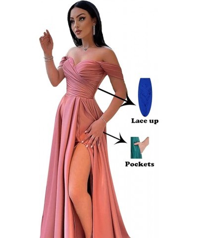 Off Shoulder Satin Prom Dresses Sweetheart Neck Formal Dress A-Line Evening Gown with Slit RYA401 White $22.68 Dresses