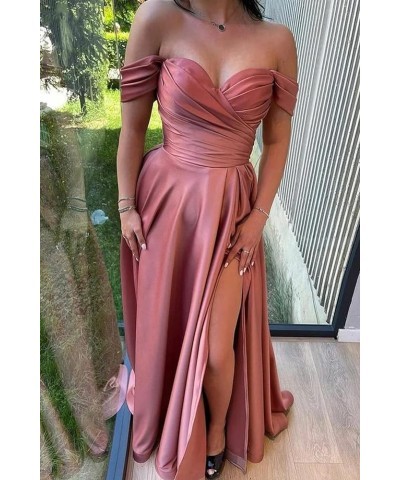 Off Shoulder Satin Prom Dresses Sweetheart Neck Formal Dress A-Line Evening Gown with Slit RYA401 White $22.68 Dresses