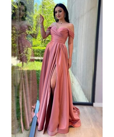 Off Shoulder Satin Prom Dresses Sweetheart Neck Formal Dress A-Line Evening Gown with Slit RYA401 White $22.68 Dresses