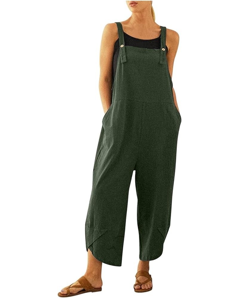 Jumpsuits for Women Dressy Women's Loose Sleeveless Rompers Casual Long Bib Pants Wide Leg Overalls with Pockets Z6-army Gree...