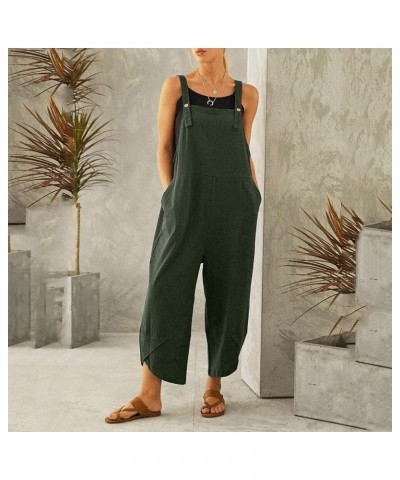 Jumpsuits for Women Dressy Women's Loose Sleeveless Rompers Casual Long Bib Pants Wide Leg Overalls with Pockets Z6-army Gree...