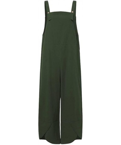 Jumpsuits for Women Dressy Women's Loose Sleeveless Rompers Casual Long Bib Pants Wide Leg Overalls with Pockets Z6-army Gree...