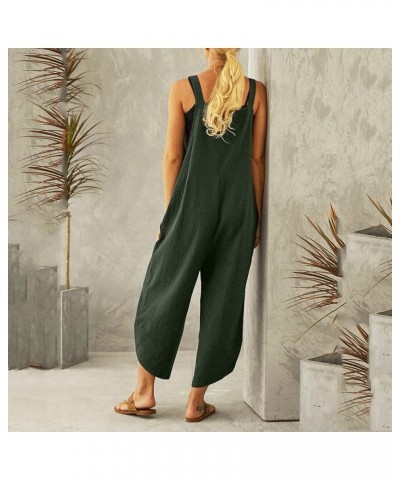 Jumpsuits for Women Dressy Women's Loose Sleeveless Rompers Casual Long Bib Pants Wide Leg Overalls with Pockets Z6-army Gree...