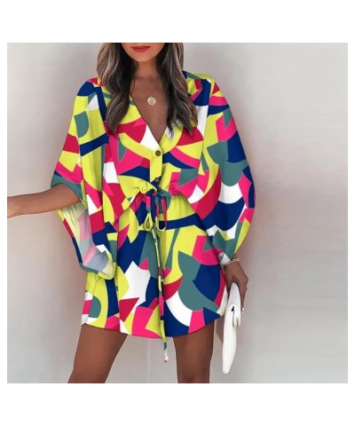 Beach Dresses for Women,2024 Spring Summer Trendy Batwing Sleeve Print Boho Dress,Casual Loose V Neck Flowy Ruched Mini Dress...