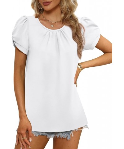 Chiffon Blouses for Women Short Sleeve Summer Tops Pleated Crewneck Shirts Twist Puff Sleeve 00-white $12.97 Blouses