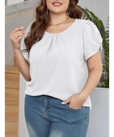 Chiffon Blouses for Women Short Sleeve Summer Tops Pleated Crewneck Shirts Twist Puff Sleeve 00-white $12.97 Blouses