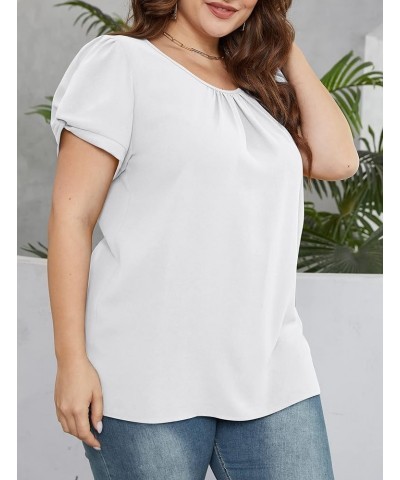 Chiffon Blouses for Women Short Sleeve Summer Tops Pleated Crewneck Shirts Twist Puff Sleeve 00-white $12.97 Blouses