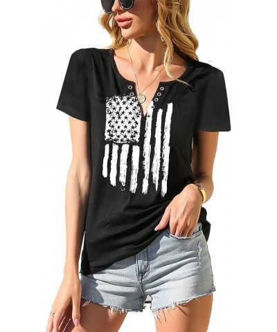 American Flag Shirt Tops Womens 4th of July T-Shirts Ring Hole Short Sleeve Sexy V-Neck Patriotic Tees Black2 $9.84 T-Shirts