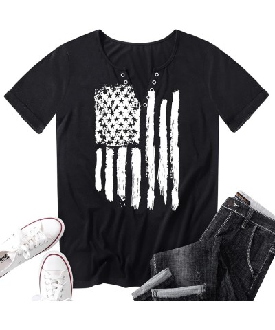 American Flag Shirt Tops Womens 4th of July T-Shirts Ring Hole Short Sleeve Sexy V-Neck Patriotic Tees Black2 $9.84 T-Shirts