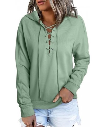 Womens 2023 Fashion Lace Up V Neck Drawstring Hoodies Sweatshirt Pullover Tops Mint Green $21.04 Hoodies & Sweatshirts