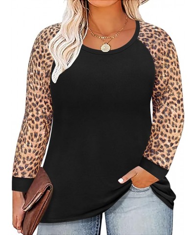 Plus Size Tops for Women Oversized Shirt Long Sleeve Crewneck Button Pullover Henley Tshirt A002-leopard B $18.28 Tops