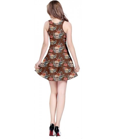 Womens Party Mini Dress Grunge Skulls Pattern Gothic Sleeveless Skater Dress, XS-5XL Brown 2 $16.89 Dresses