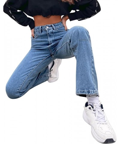 Women's Casual High Waisted Straight Leg Boyfriend Jeans Denim Pants Medium Wash Color $28.07 Jeans