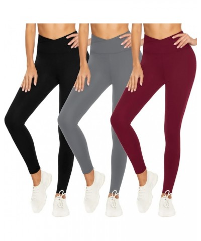 V Cross Waist Leggings for Women-Tummy Control Soft Workout Running High Waisted Non See Through Black Yoga Pants Zz3 Pack-bl...