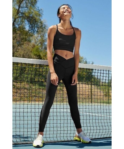 V Cross Waist Leggings for Women-Tummy Control Soft Workout Running High Waisted Non See Through Black Yoga Pants Zz3 Pack-bl...