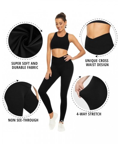 V Cross Waist Leggings for Women-Tummy Control Soft Workout Running High Waisted Non See Through Black Yoga Pants Zz3 Pack-bl...