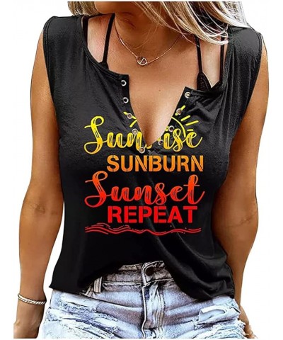 Sunrise Sunburn Sunset Repeat T Shirt Country Music Tank Tops Women Letter Graphic Shirts Summer Vacation Tops Black 1 $7.50 ...