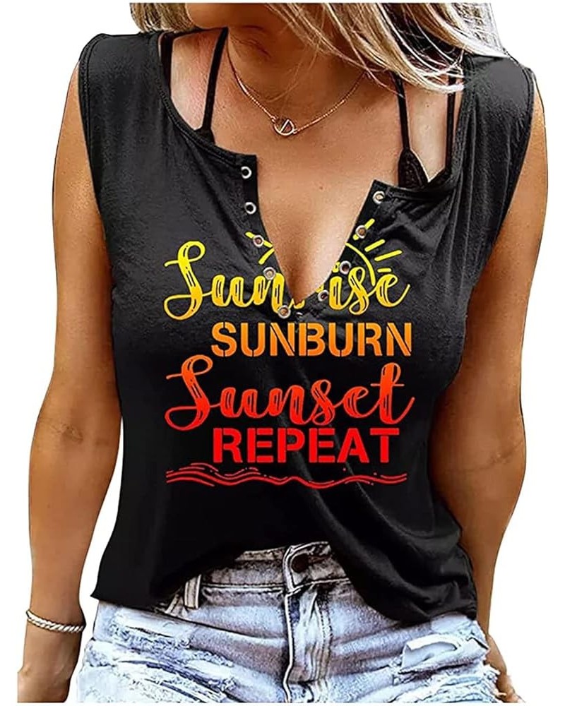 Sunrise Sunburn Sunset Repeat T Shirt Country Music Tank Tops Women Letter Graphic Shirts Summer Vacation Tops Black 1 $7.50 ...