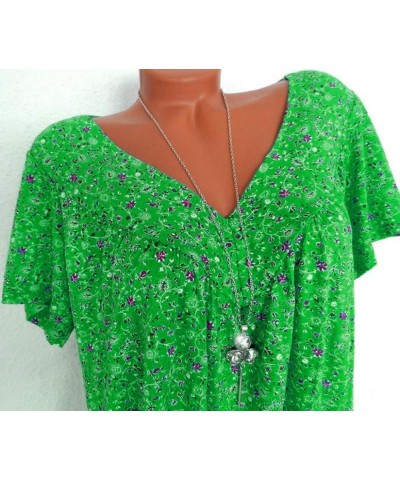 Women Boho Floral Tunic Shirts Short Sleeve V Neck Ladies Summer Tops Dressy Causal Sexy Blouses Cute Clothing 2023 Green 6 $...