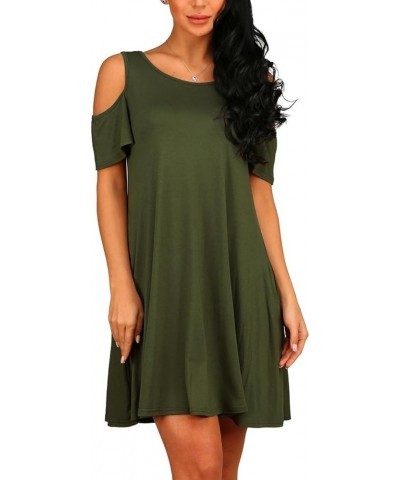 Women's Short Sleeve Cold Shoulder Tunic Top Swing T-Shirt Loose Dress with Pockets Army Green $11.19 Dresses