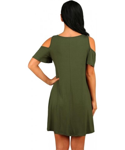 Women's Short Sleeve Cold Shoulder Tunic Top Swing T-Shirt Loose Dress with Pockets Army Green $11.19 Dresses