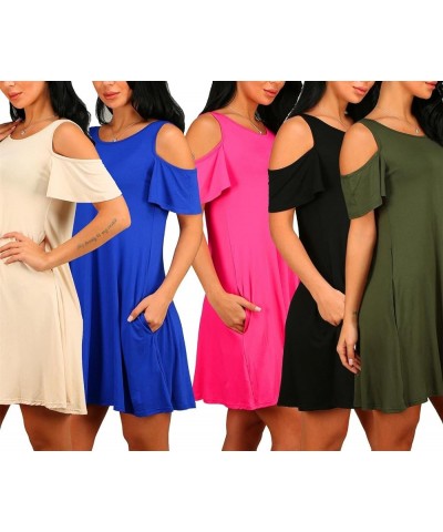 Women's Short Sleeve Cold Shoulder Tunic Top Swing T-Shirt Loose Dress with Pockets Army Green $11.19 Dresses