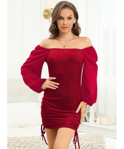 Women Long Sleeve Bodycon Dresses Ruched Party Club Cocktail Dress Wine Red $22.08 Dresses