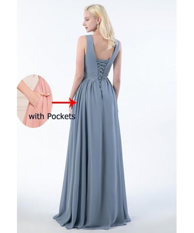 Women's V Neck Bridesmaid Dresses for Wedding Split A Line Long Formal Dresses with Pockets Teal Green $37.09 Dresses