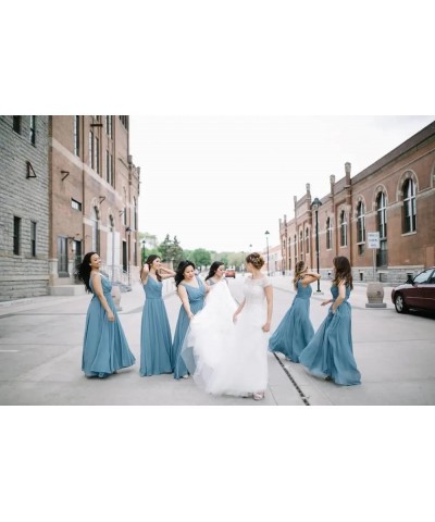 Women's V Neck Bridesmaid Dresses for Wedding Split A Line Long Formal Dresses with Pockets Teal Green $37.09 Dresses