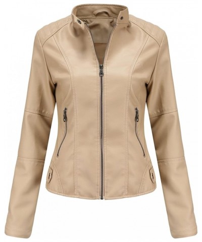 Faux Leather Jacket Women Bomber Jacket Women's Belted Motorcycle Jacket,Purple,XL X-Large Khaki $26.46 Coats