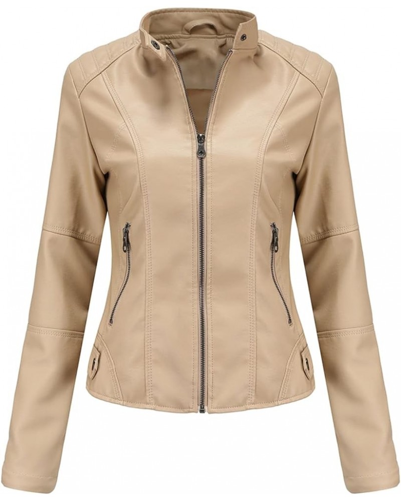 Faux Leather Jacket Women Bomber Jacket Women's Belted Motorcycle Jacket,Purple,XL X-Large Khaki $26.46 Coats