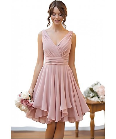 Short Bridesmaid Dresses Chiffon V Neck Cocktail Dresses Pleated for Wedding Light Blue $22.55 Dresses