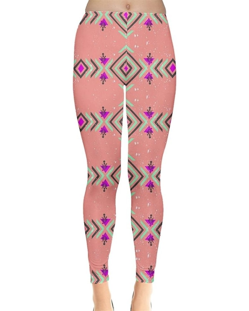 Womens Tribal Aztec African Native American Ethnic Elephant Leggings, XS-5XL Coral Aztec $17.99 Leggings