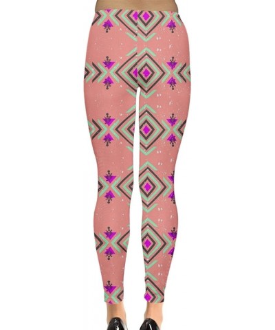 Womens Tribal Aztec African Native American Ethnic Elephant Leggings, XS-5XL Coral Aztec $17.99 Leggings