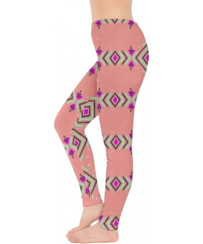 Womens Tribal Aztec African Native American Ethnic Elephant Leggings, XS-5XL Coral Aztec $17.99 Leggings