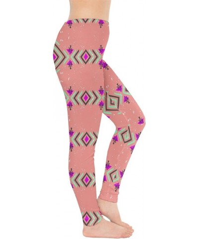 Womens Tribal Aztec African Native American Ethnic Elephant Leggings, XS-5XL Coral Aztec $17.99 Leggings