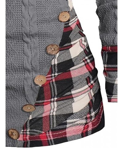 Plaid Splicing Button Decor Cable Hoodie,Womens Casual Long Sleeve Pullover Fall Winter Sweatshirt White Small $20.64 Hoodies...