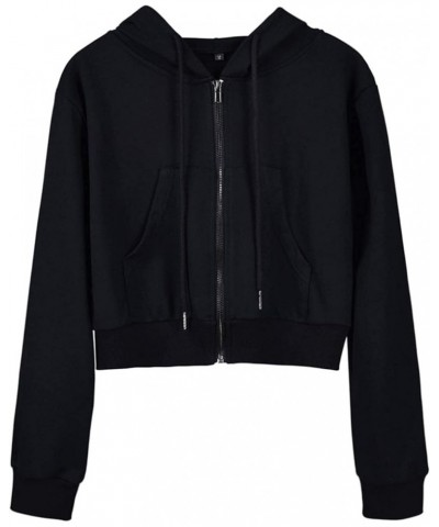 Womens Cute Workout Cropped Zip Up Drawstring Hoodie Sweatshirt Jacket Black $12.32 Hoodies & Sweatshirts