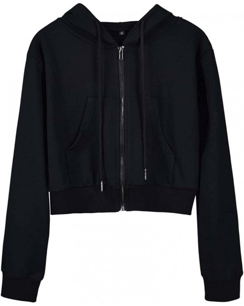 Womens Cute Workout Cropped Zip Up Drawstring Hoodie Sweatshirt Jacket Black $12.32 Hoodies & Sweatshirts