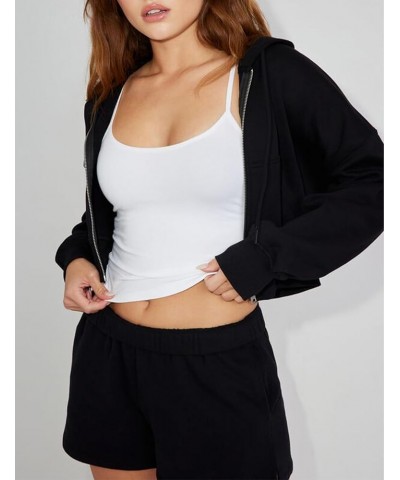 Womens Cute Workout Cropped Zip Up Drawstring Hoodie Sweatshirt Jacket Black $12.32 Hoodies & Sweatshirts