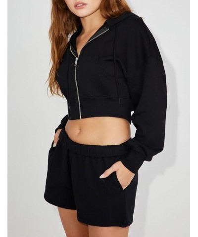 Womens Cute Workout Cropped Zip Up Drawstring Hoodie Sweatshirt Jacket Black $12.32 Hoodies & Sweatshirts